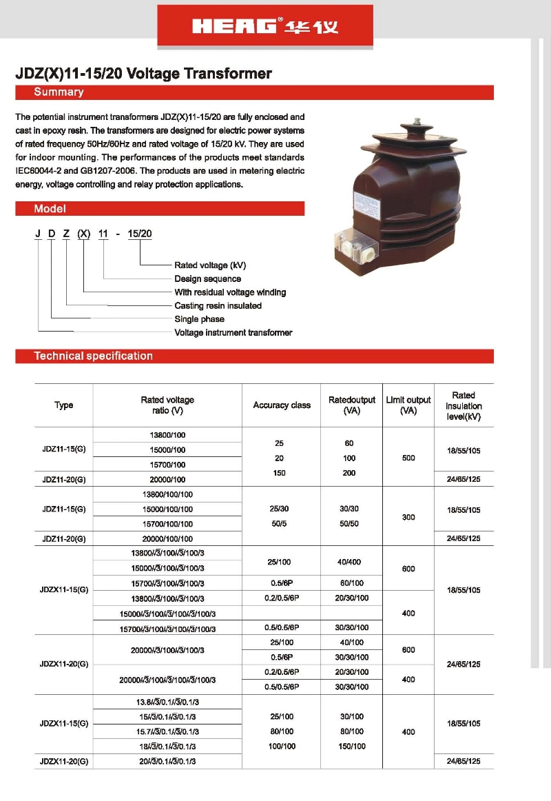 Single Phase Potential Transformer Voltage Transformer PT Jdz11-15